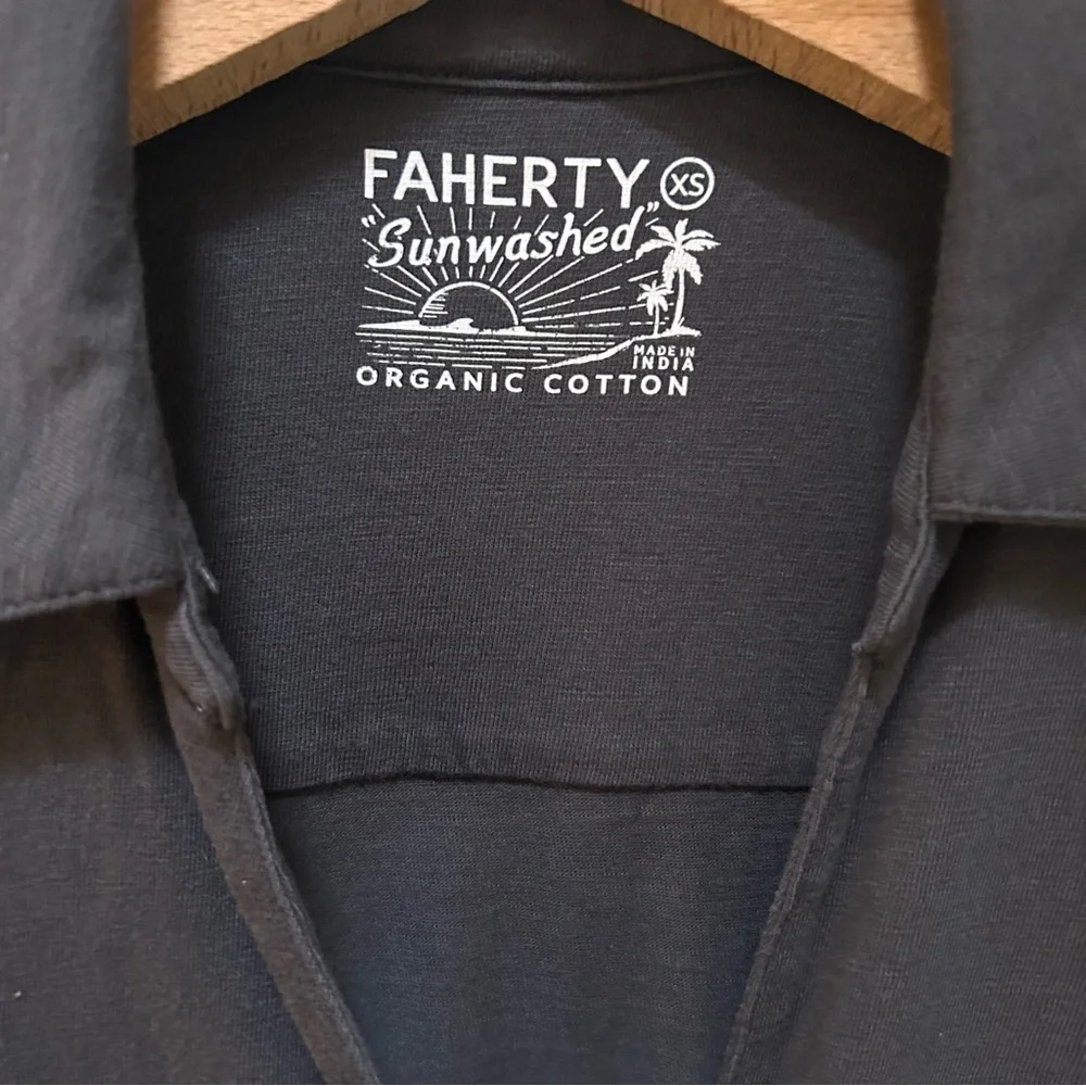 Faherty ~ Organic Sunwashed Gray Cotton Button Front Drawstring Polo Dress- XS